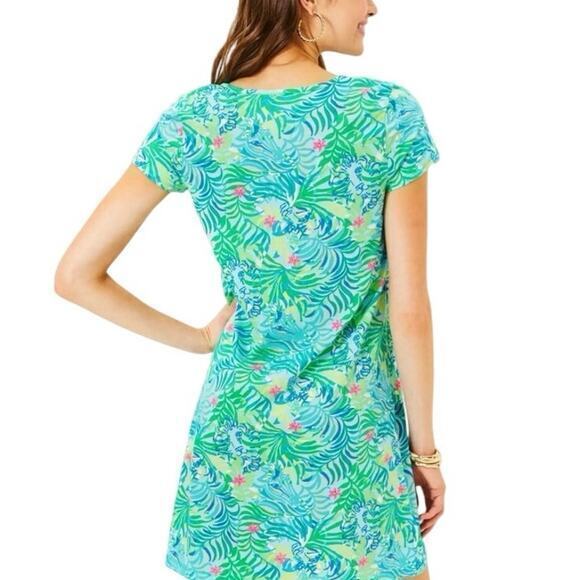 NWT Lilly Pulitzer Etta T-Shirt Dress Relaxed Fit Dress Teal, Turquoise Pink XXS - Picture 6 of 14